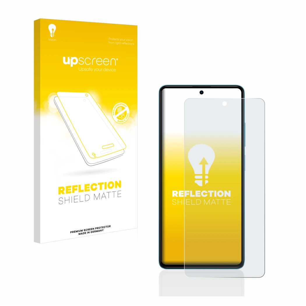 Parte frontale di una confezione del prodotto con il logo del marchio upscreen. Accanto è raffigurato il dispositivo Xiaomi Po