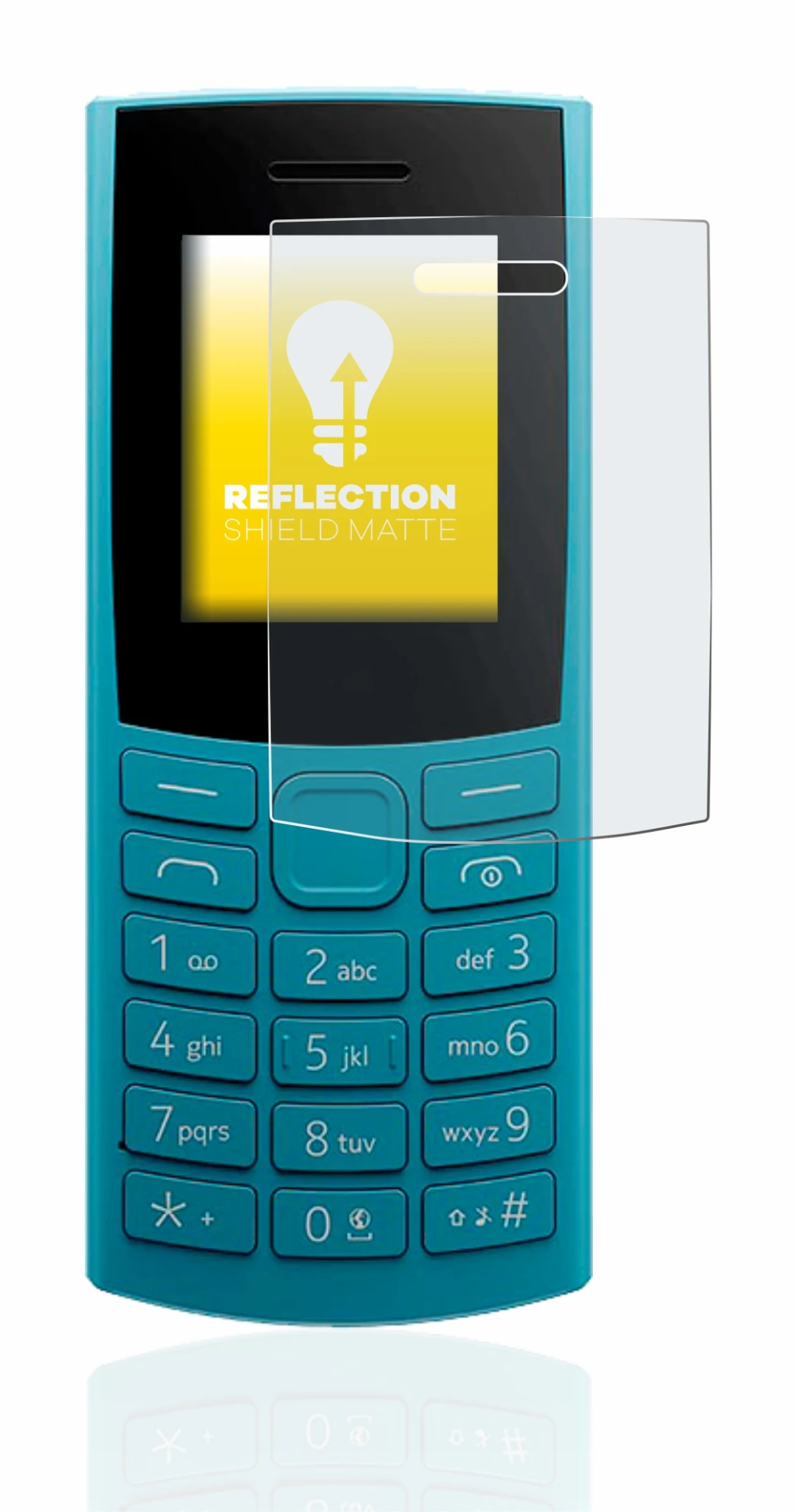 Immagine del dispositivo Nokia 105 4G (2023) con un'ampia varietà di protezioni per lo schermo.