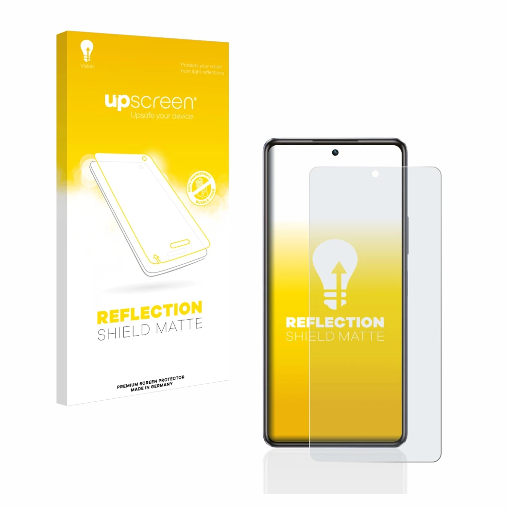 Parte frontale di una confezione del prodotto con il logo del marchio upscreen. Accanto è raffigurato il dispositivo Infinix N
