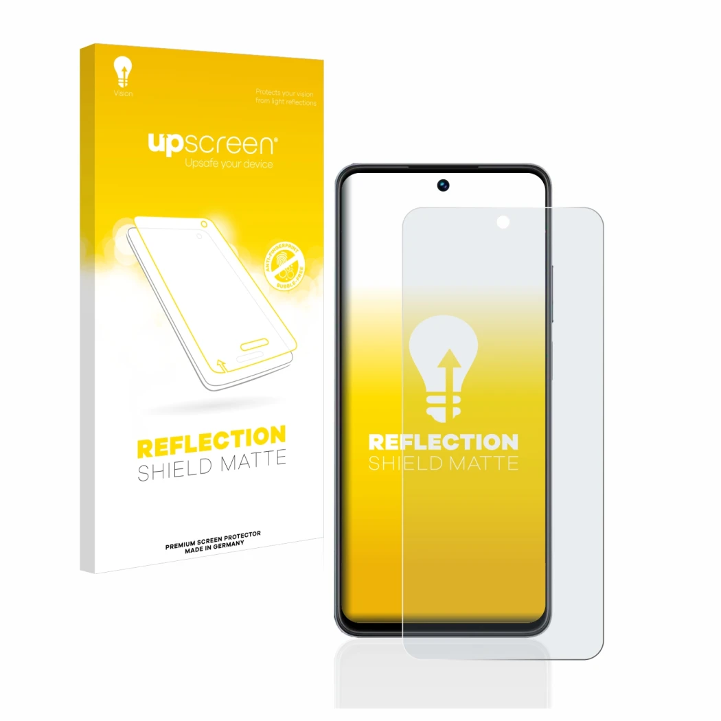 Parte frontale di una confezione del prodotto con il logo del marchio upscreen. Accanto è raffigurato il dispositivo realme C5