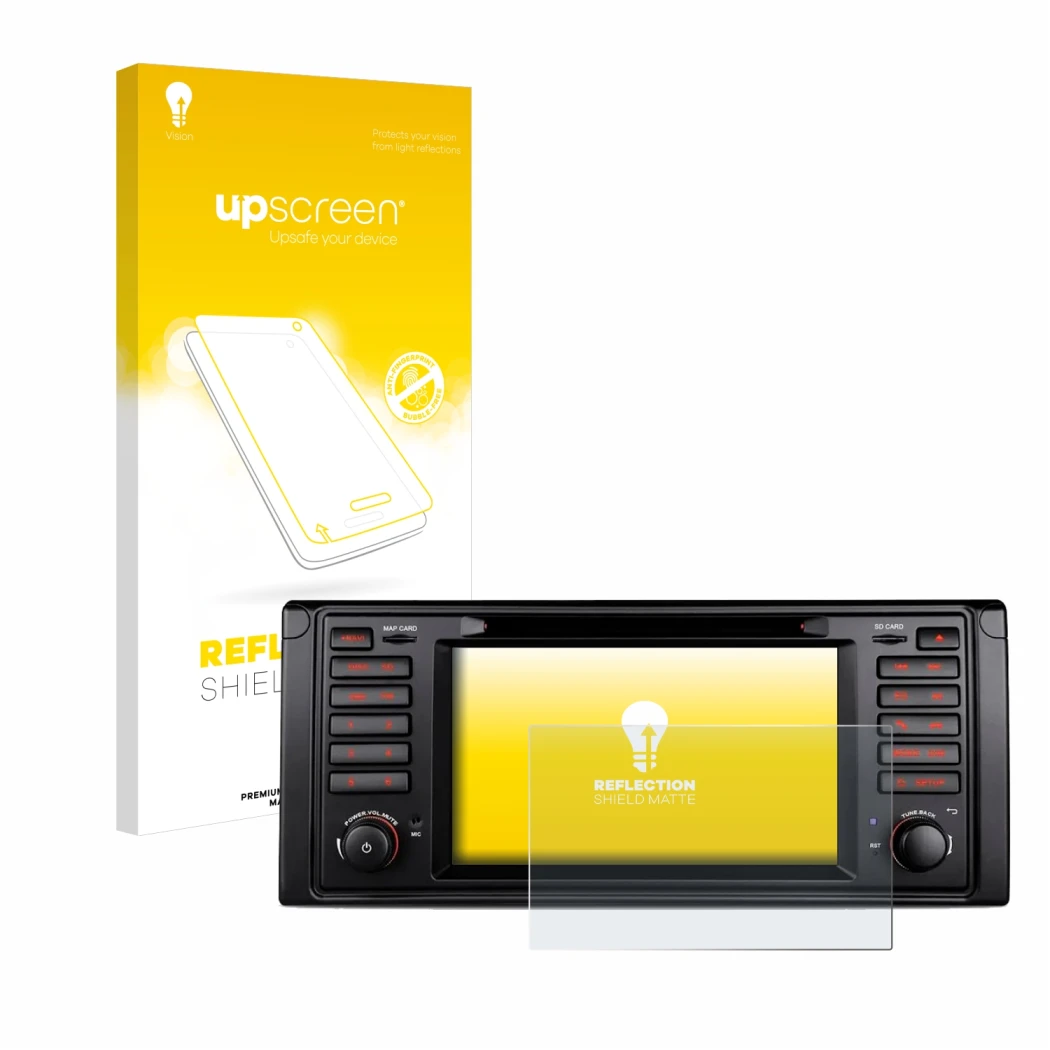 Parte frontale di una confezione del prodotto con il logo del marchio upscreen. Accanto è raffigurato il dispositivo Xtrons IQ