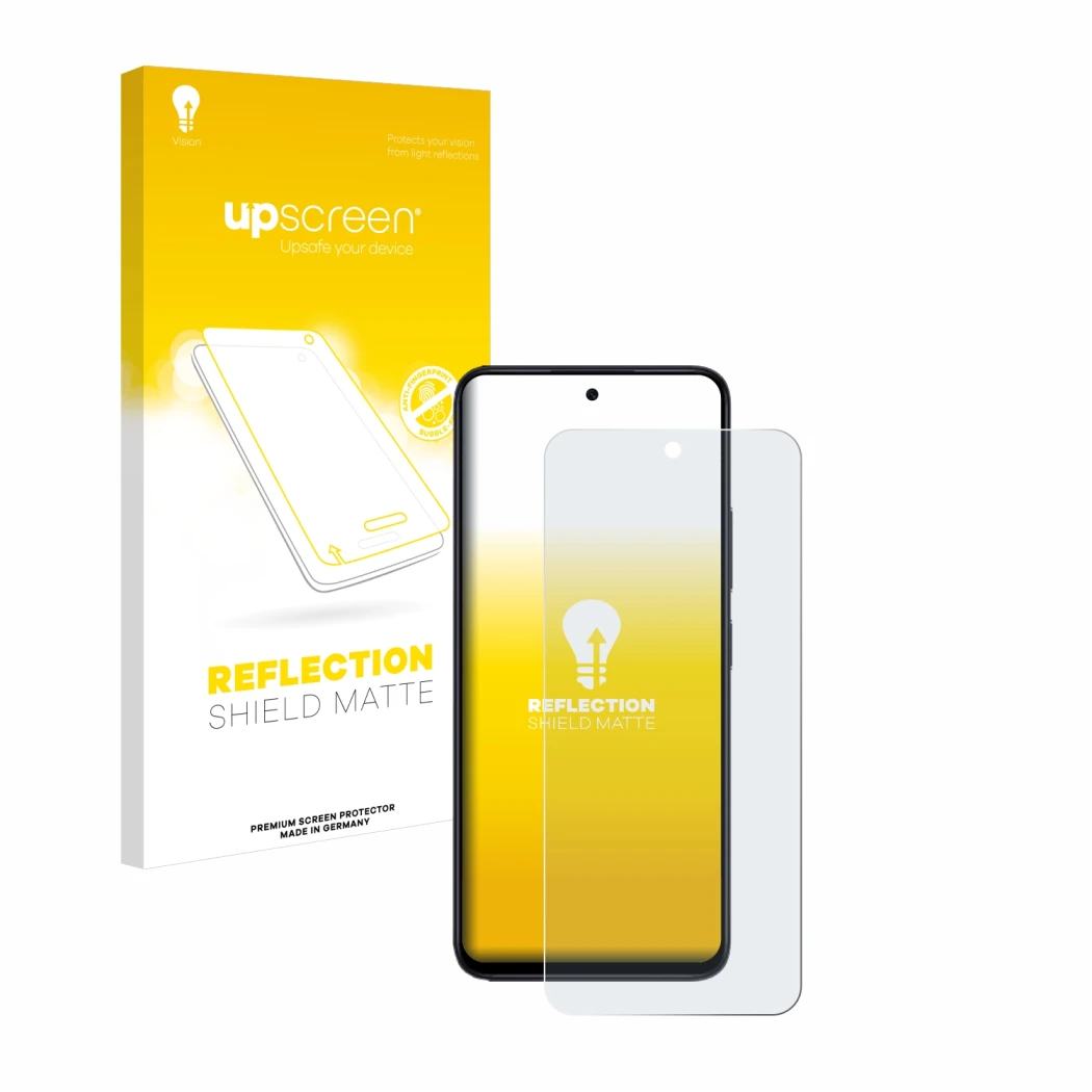 Parte frontale di una confezione del prodotto con il logo del marchio upscreen. Accanto è raffigurato il dispositivo Xiaomi Re