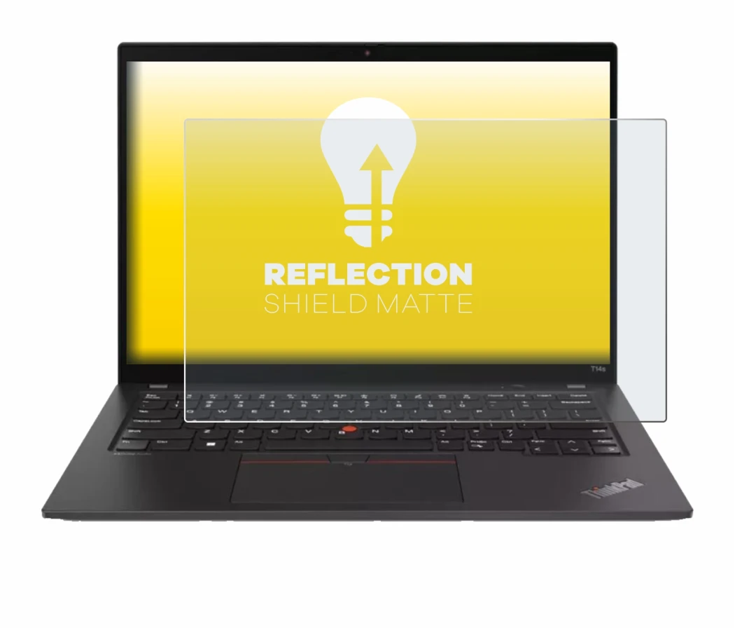 Immagine del dispositivo Lenovo ThinkPad T14s Gen 4 con un'ampia varietà di protezioni per lo schermo.