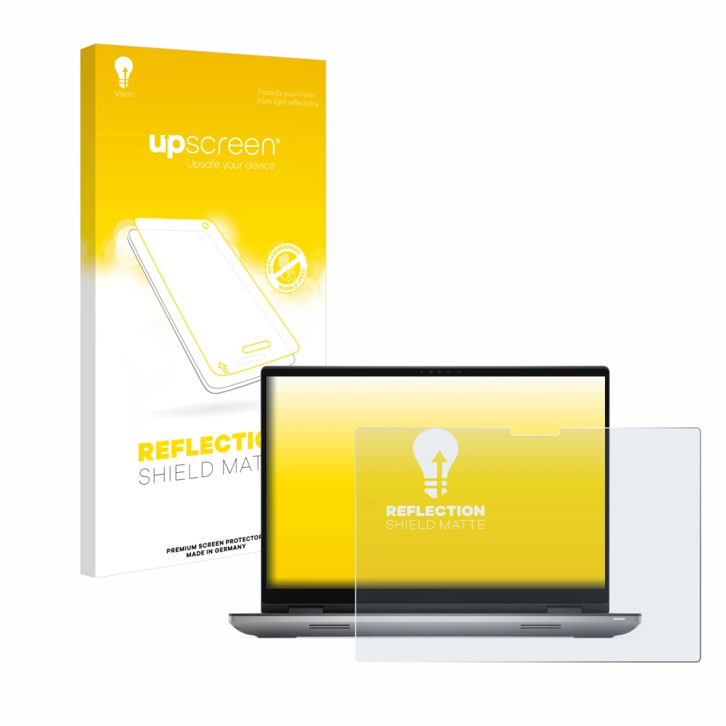 Parte frontale di una confezione del prodotto con il logo del marchio upscreen. Accanto è raffigurato il dispositivo Dell Prec