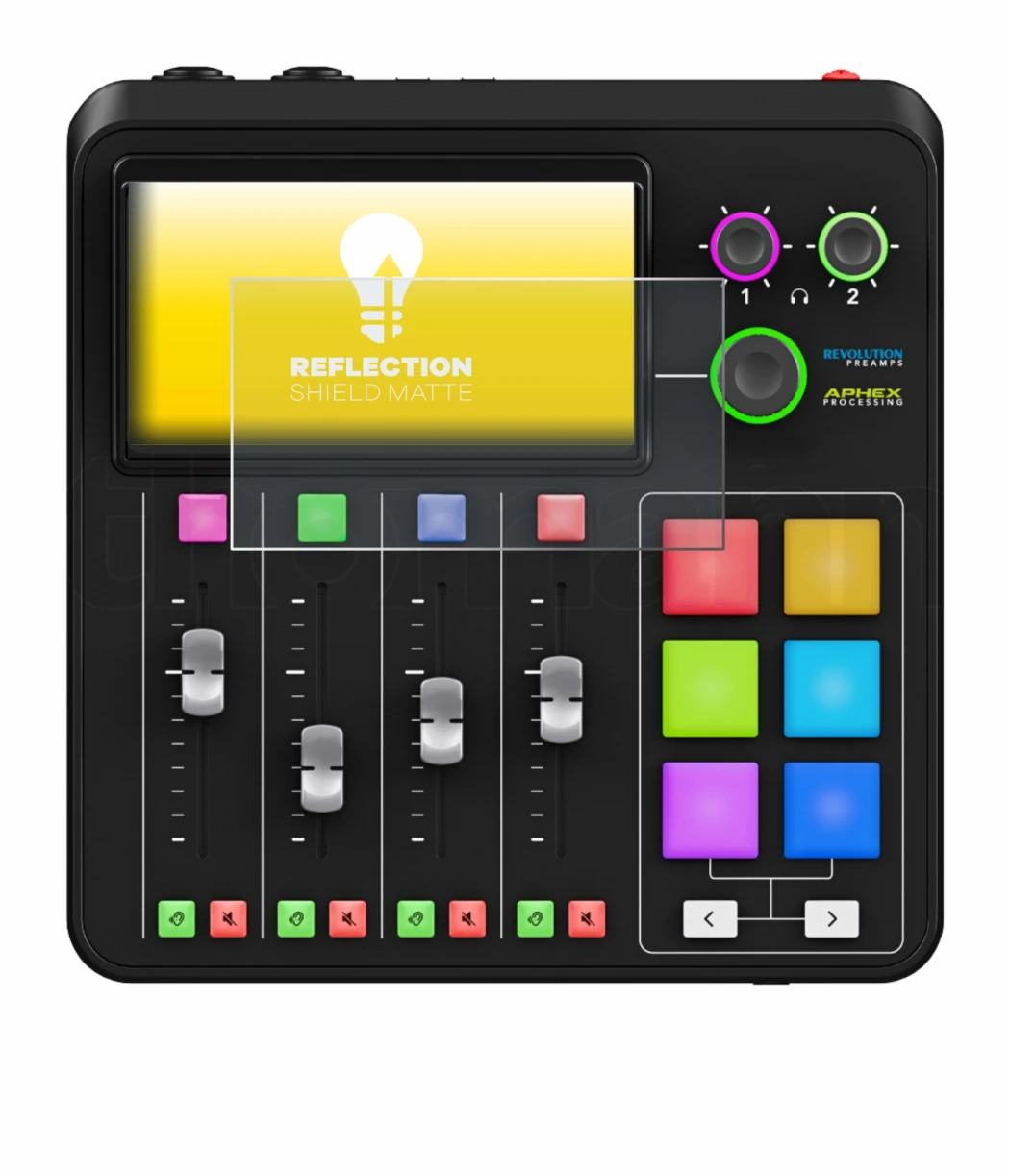 Immagine del dispositivo Rode Rodecaster Duo con un'ampia varietà di protezioni per lo schermo.