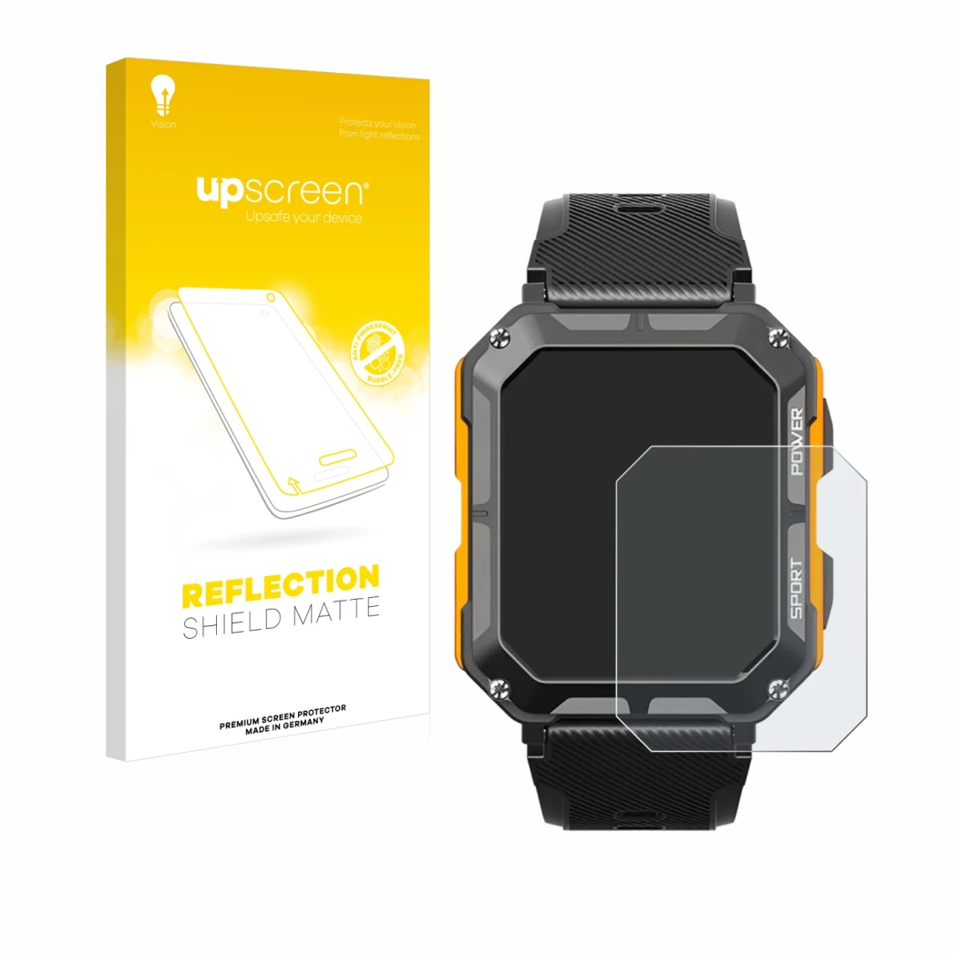 Parte frontale di una confezione del prodotto con il logo del marchio upscreen. Accanto è raffigurato il dispositivo Njord Gea