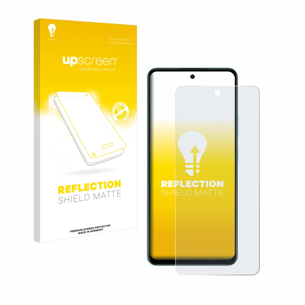 Parte frontale di una confezione del prodotto con il logo del marchio upscreen. Accanto è raffigurato il dispositivo Oppo A58