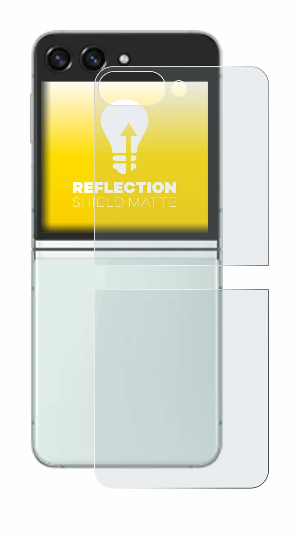 Immagine del dispositivo Samsung Galaxy Z Flip 5 (Posteriore) con un'ampia varietà di protezioni per lo schermo.