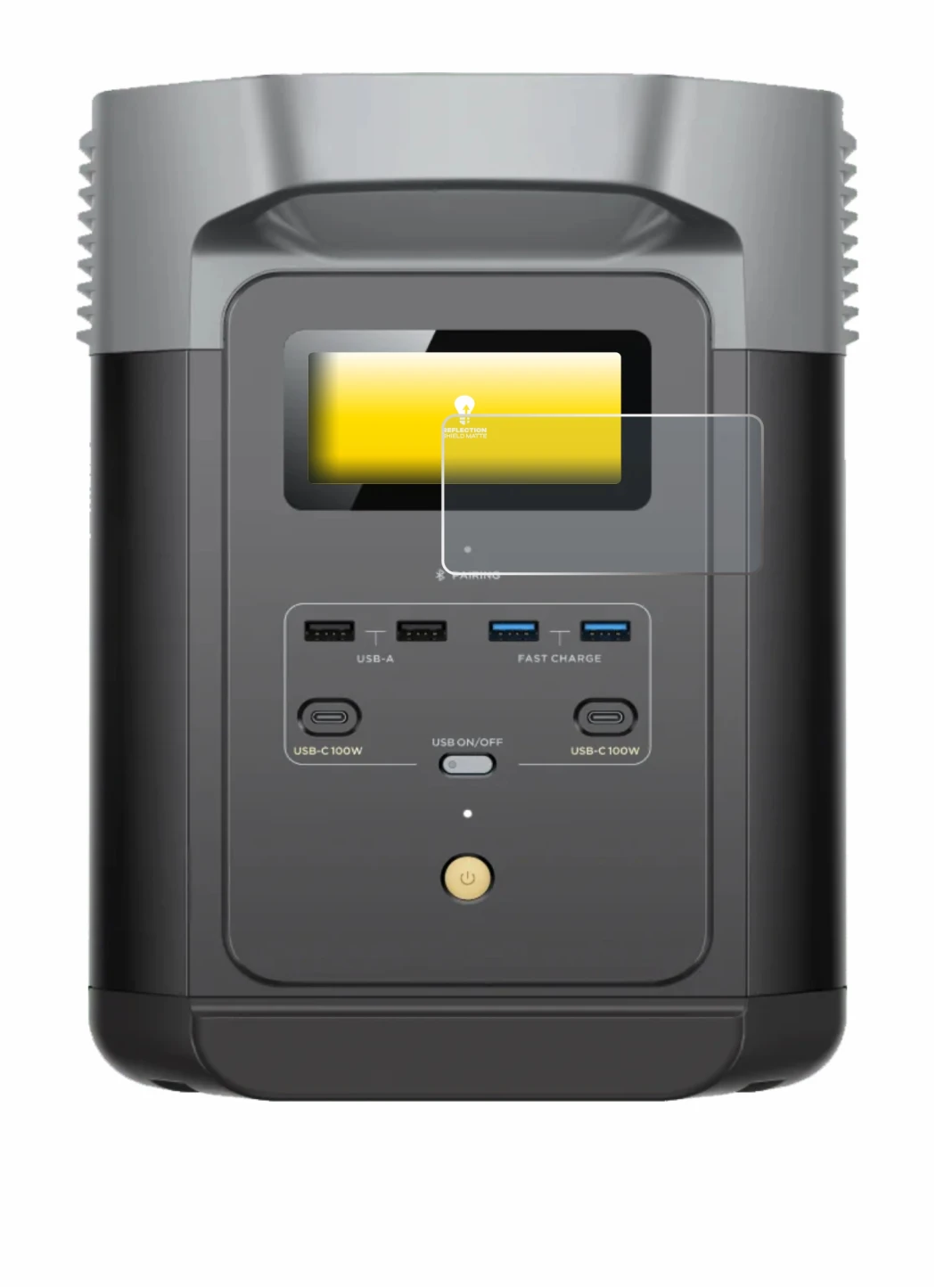 Immagine del dispositivo EcoFlow DELTA 2 con un'ampia varietà di protezioni per lo schermo.