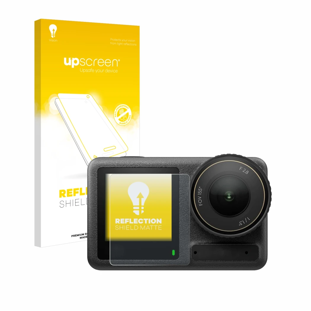 Parte frontale di una confezione del prodotto con il logo del marchio upscreen. Accanto è raffigurato il dispositivo DJI Osmo 