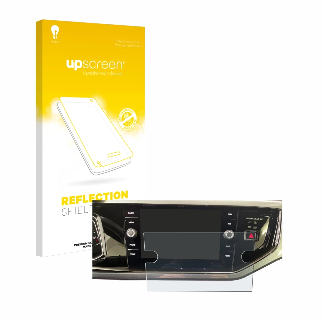 Parte frontale di una confezione del prodotto con il logo del marchio upscreen. Accanto è raffigurato il dispositivo Volkswage