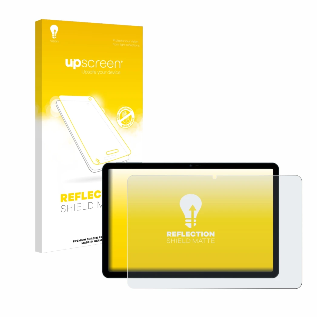 Parte frontale di una confezione del prodotto con il logo del marchio upscreen. Accanto è raffigurato il dispositivo Doogee T3