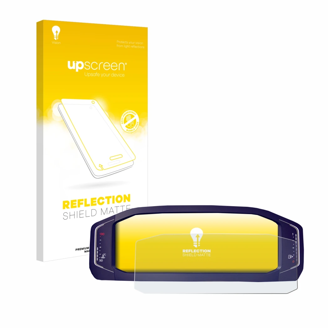 Parte frontale di una confezione del prodotto con il logo del marchio upscreen. Accanto è raffigurato il dispositivo Volkswage