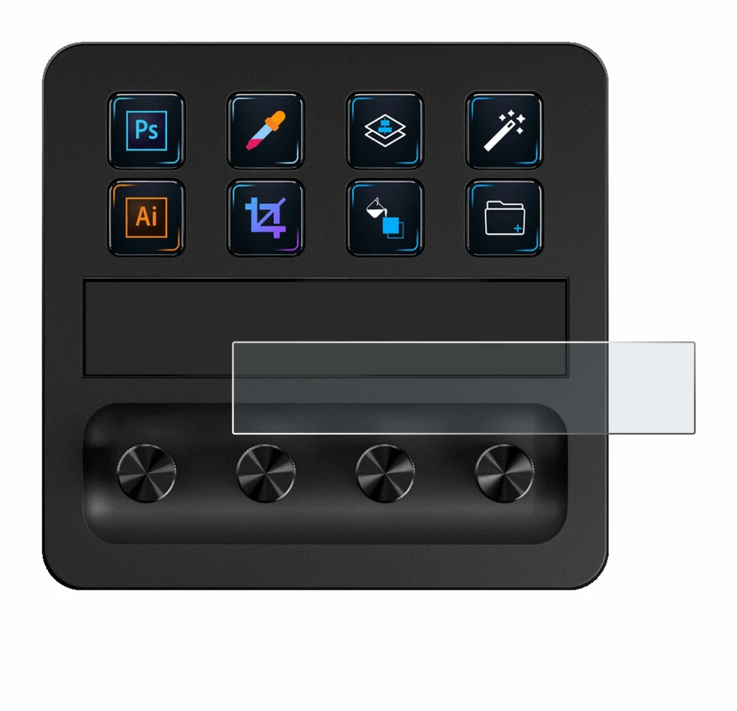 Immagine del dispositivo Elgato Stream Deck + con un'ampia varietà di protezioni per lo schermo.