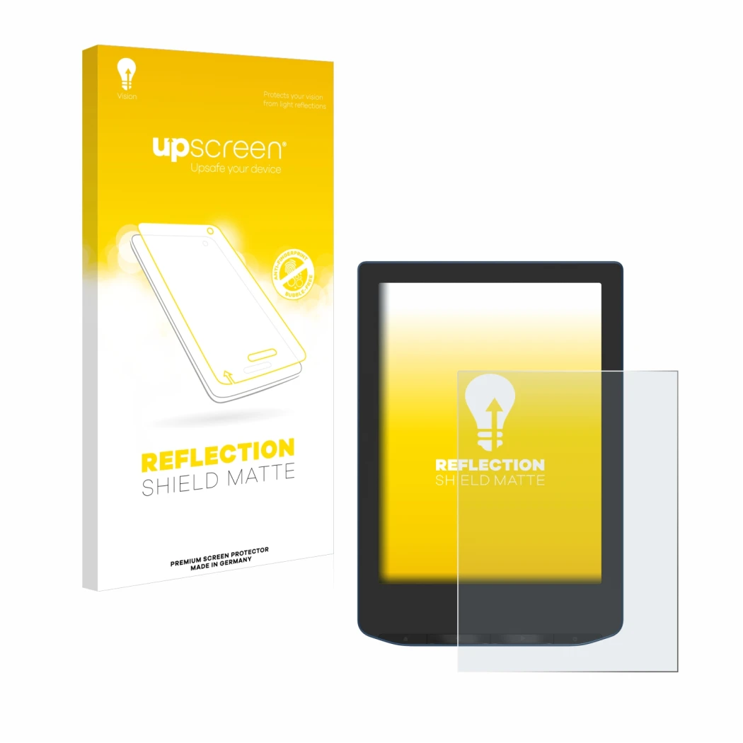 Parte frontale di una confezione del prodotto con il logo del marchio upscreen. Accanto è raffigurato il dispositivo PocketBoo