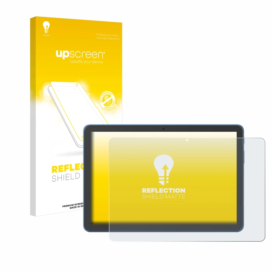 Parte frontale di una confezione del prodotto con il logo del marchio upscreen. Accanto è raffigurato il dispositivo Amazon Fi