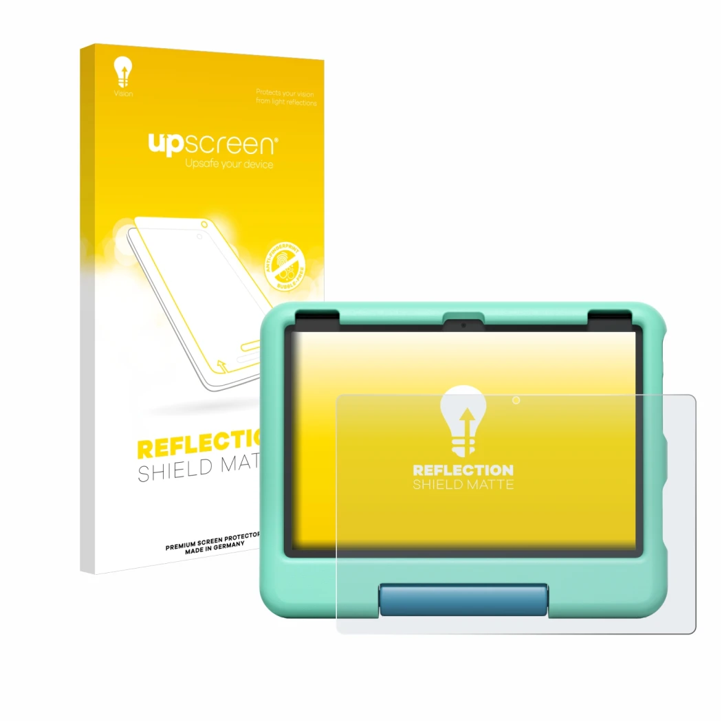 Parte frontale di una confezione del prodotto con il logo del marchio upscreen. Accanto è raffigurato il dispositivo Amazon Fi