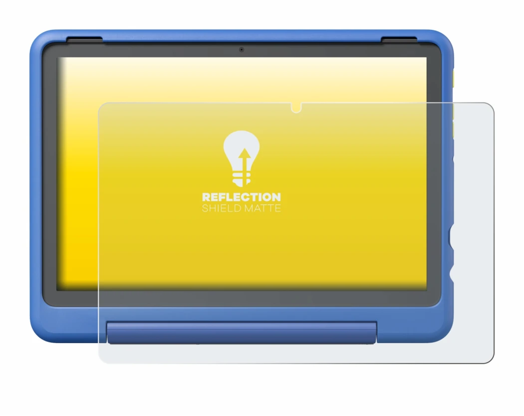 Immagine del dispositivo Amazon Fire HD 10 Kids Pro 2023 con un'ampia varietà di protezioni per lo schermo.