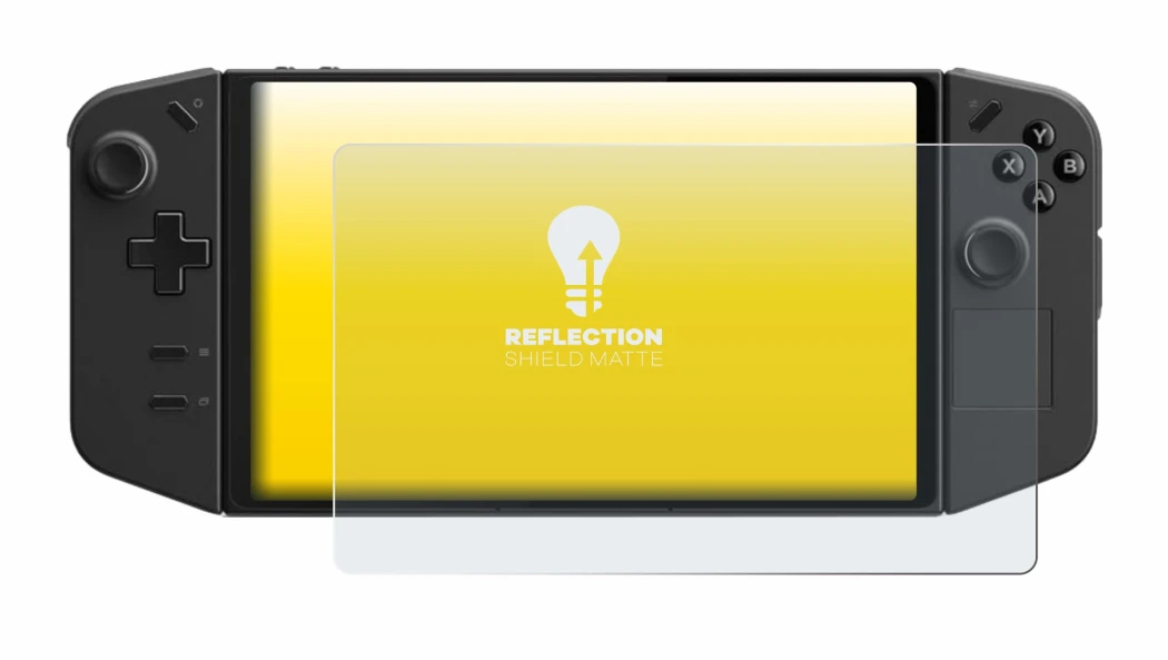 Immagine del dispositivo Lenovo Legion Go con un'ampia varietà di protezioni per lo schermo.