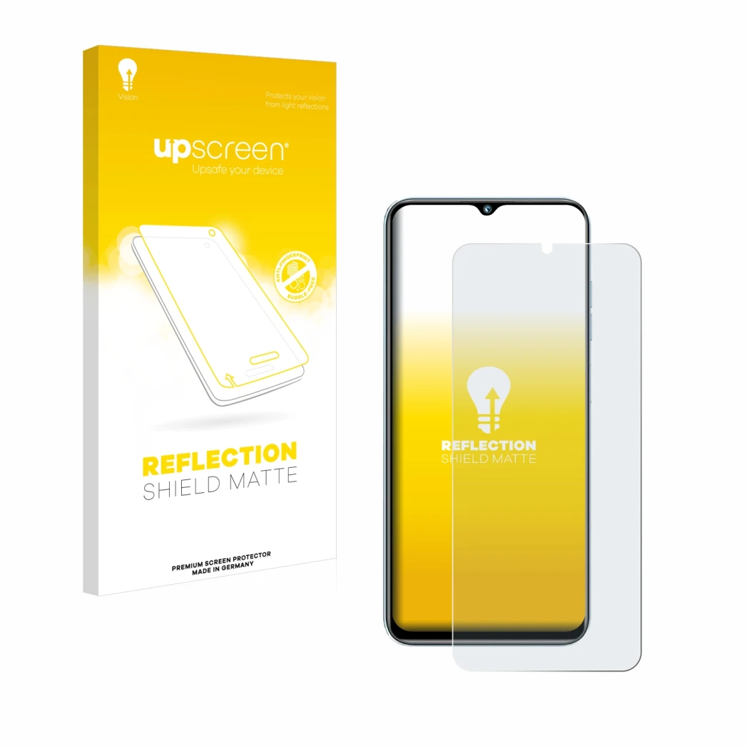 Parte frontale di una confezione del prodotto con il logo del marchio upscreen. Accanto è raffigurato il dispositivo Oukitel C