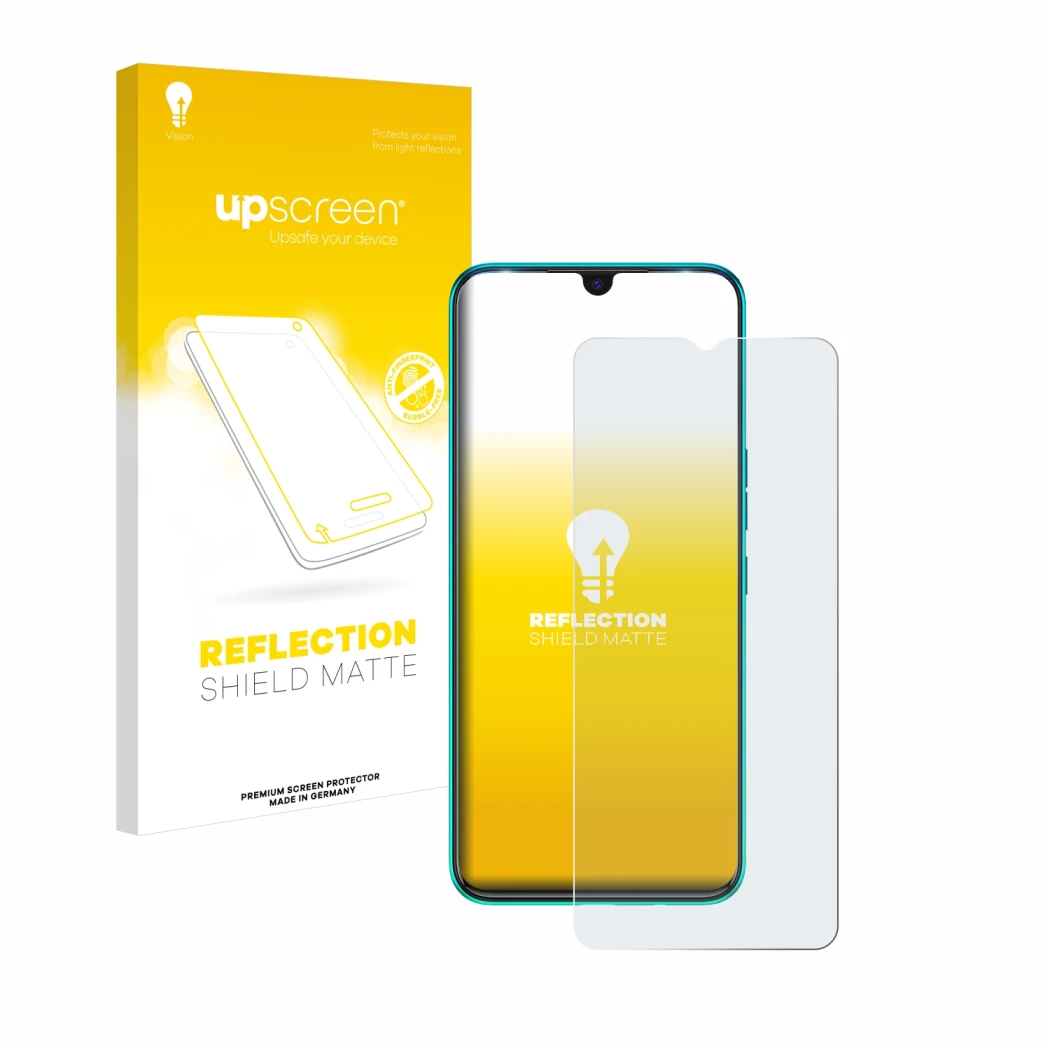 Parte frontale di una confezione del prodotto con il logo del marchio upscreen. Accanto è raffigurato il dispositivo Tecno Spa