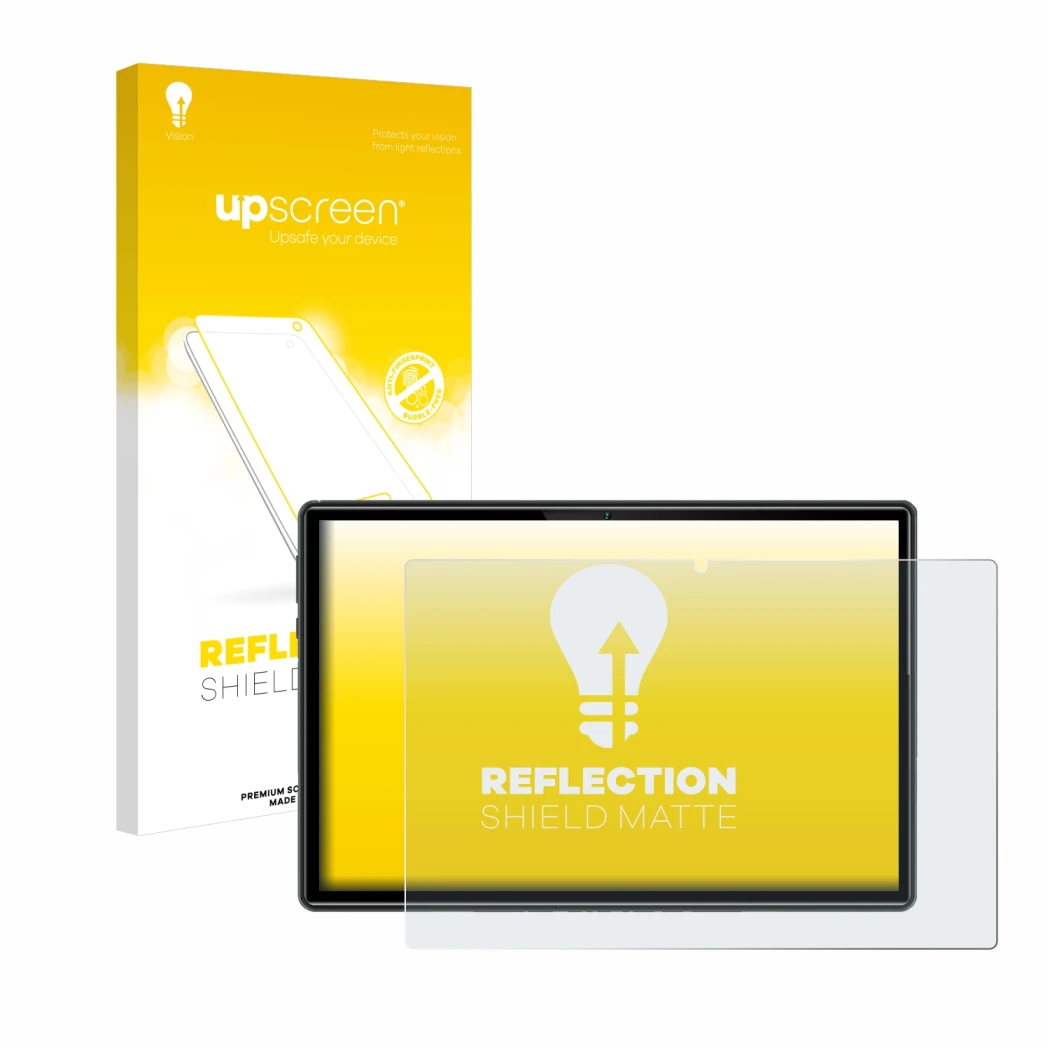 Parte frontale di una confezione del prodotto con il logo del marchio upscreen. Accanto è raffigurato il dispositivo Doogee U1