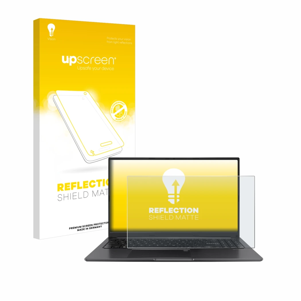 Parte frontale di una confezione del prodotto con il logo del marchio upscreen. Accanto è raffigurato il dispositivo ASUS Vivo