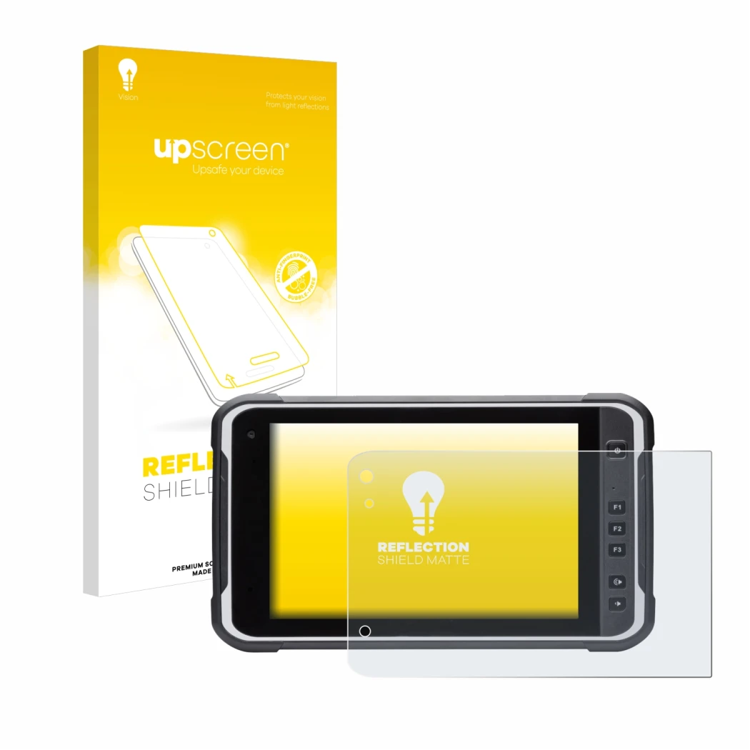 Parte frontale di una confezione del prodotto con il logo del marchio upscreen. Accanto è raffigurato il dispositivo Handheld