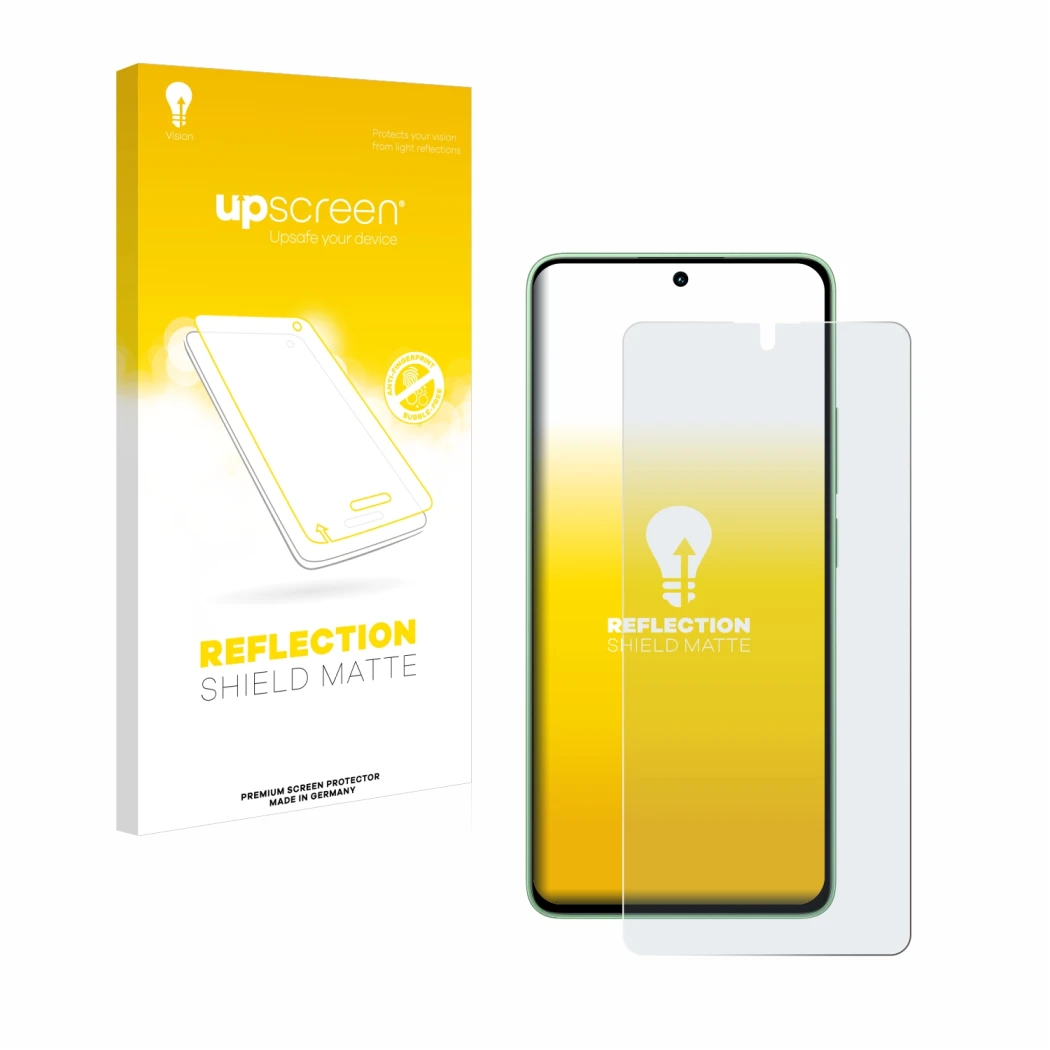 Parte frontale di una confezione del prodotto con il logo del marchio upscreen. Accanto è raffigurato il dispositivo Xiaomi Re