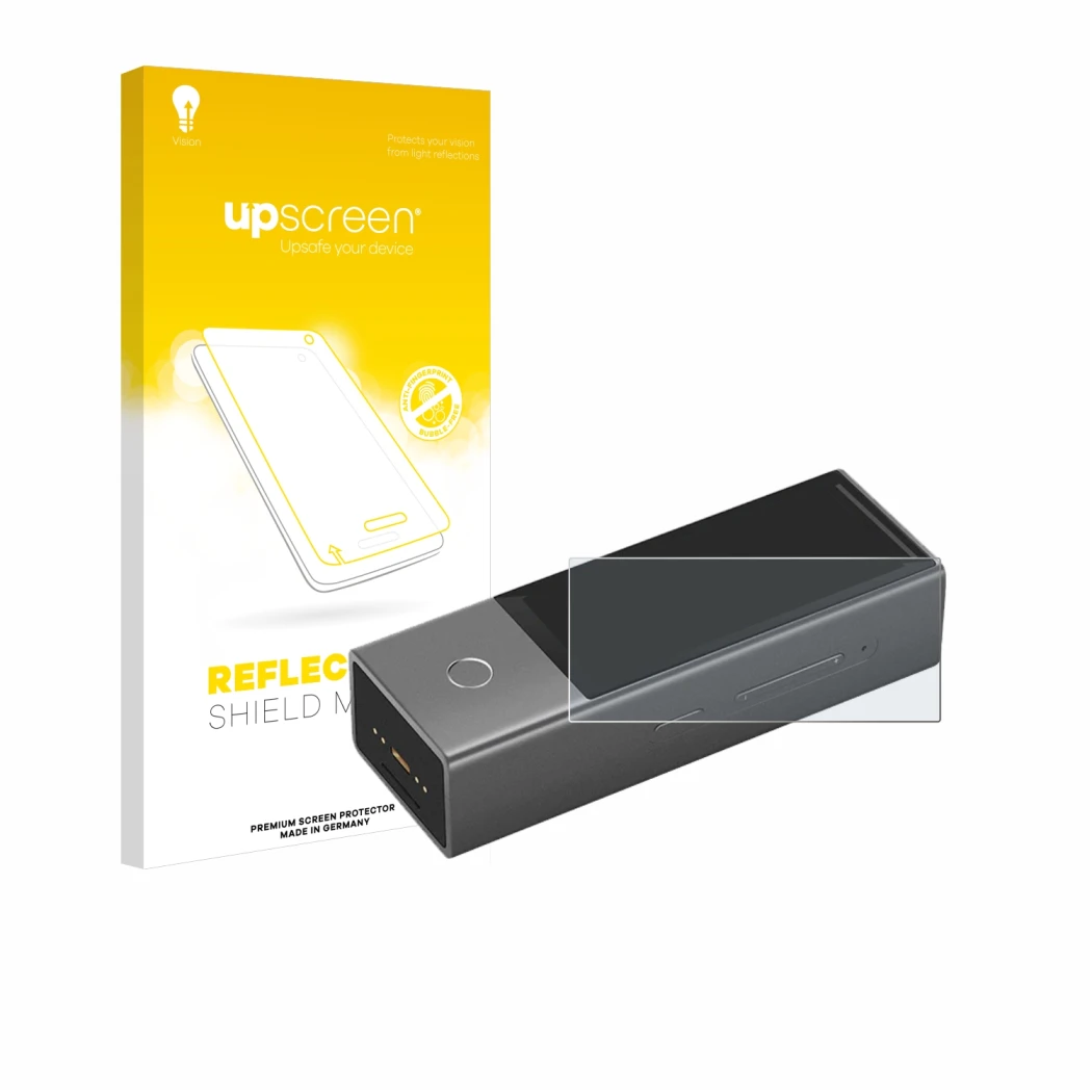 Parte frontale di una confezione del prodotto con il logo del marchio upscreen. Accanto è raffigurato il dispositivo Timekettl