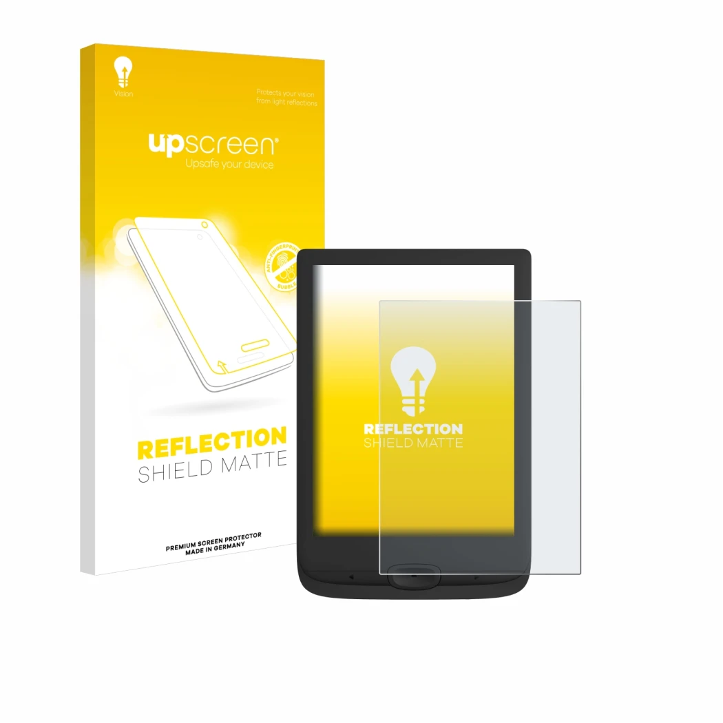 Parte frontale di una confezione del prodotto con il logo del marchio upscreen. Accanto è raffigurato il dispositivo PocketBoo