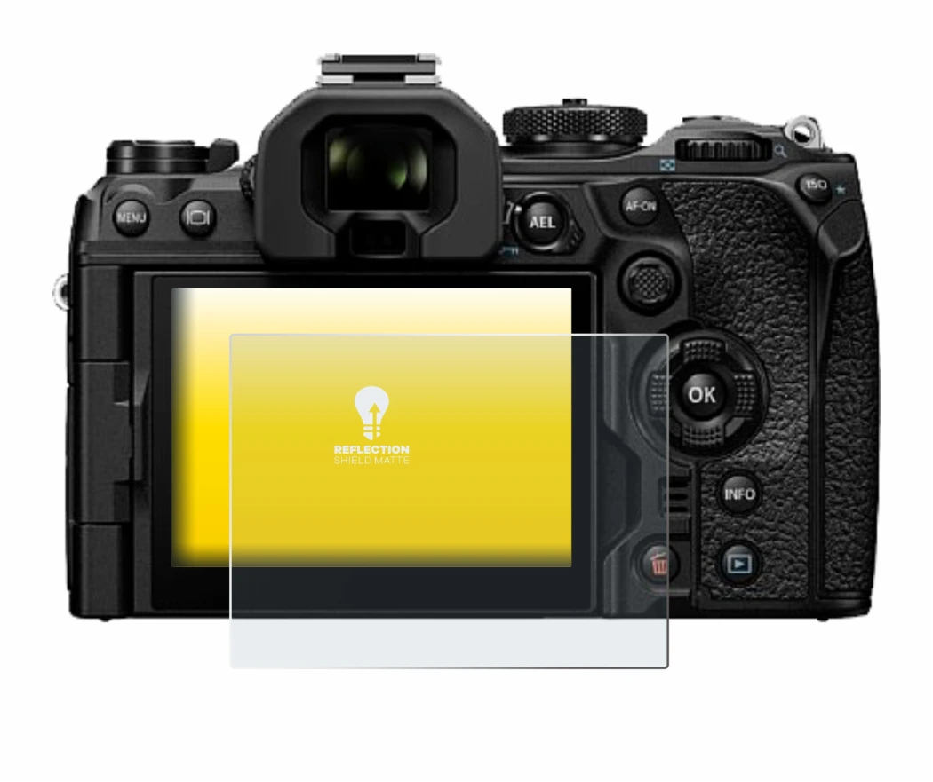 Immagine del dispositivo Olympus OM System OM-1 Mark II con un'ampia varietà di protezioni per lo schermo.