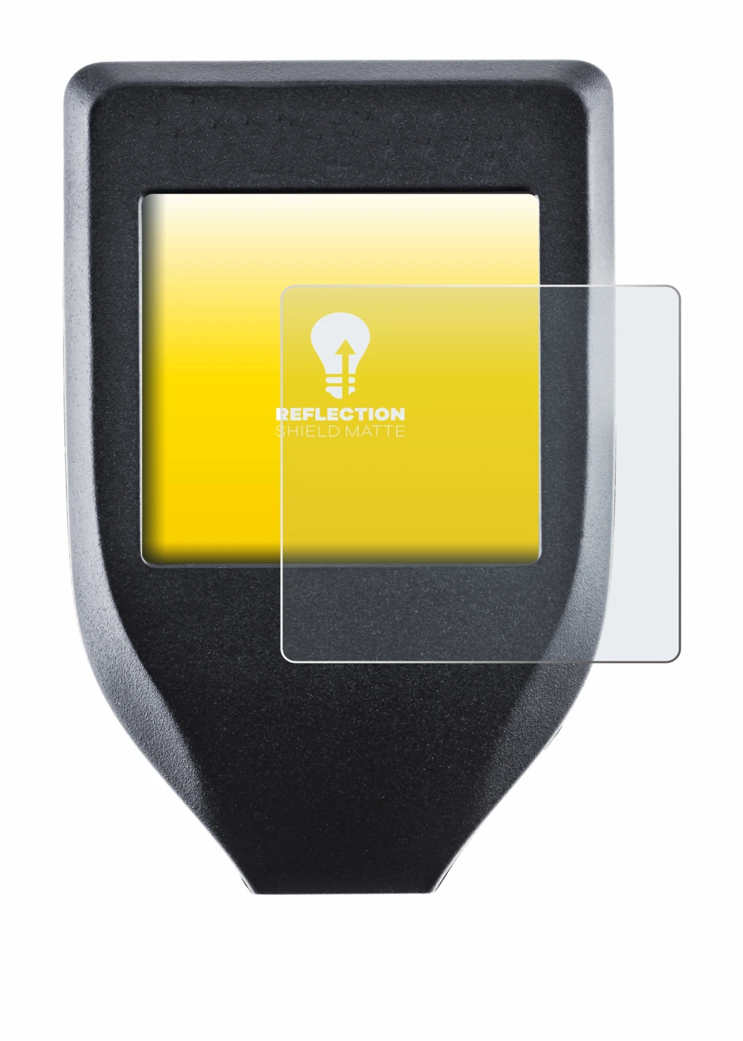Immagine del dispositivo Trezor Model T con un'ampia varietà di protezioni per lo schermo.