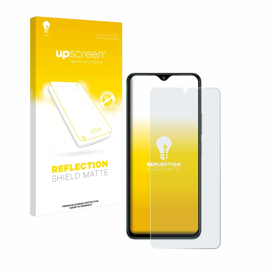 Parte frontale di una confezione del prodotto con il logo del marchio upscreen. Accanto è raffigurato il dispositivo Xiaomi Re