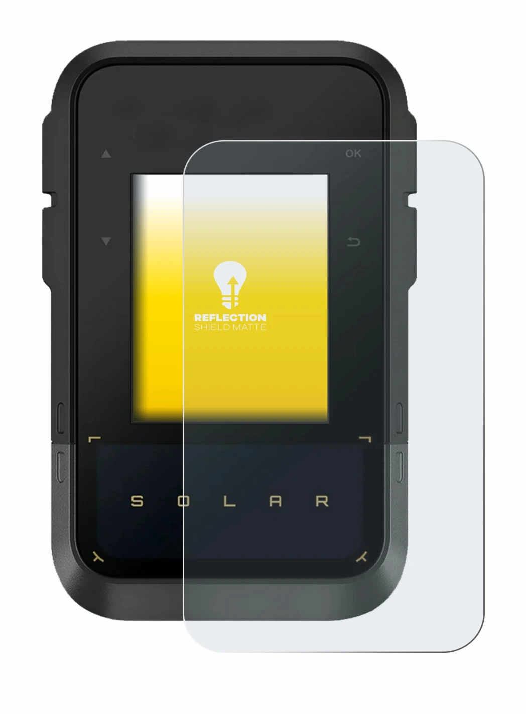 Immagine del dispositivo Garmin eTrex Solar con un'ampia varietà di protezioni per lo schermo.