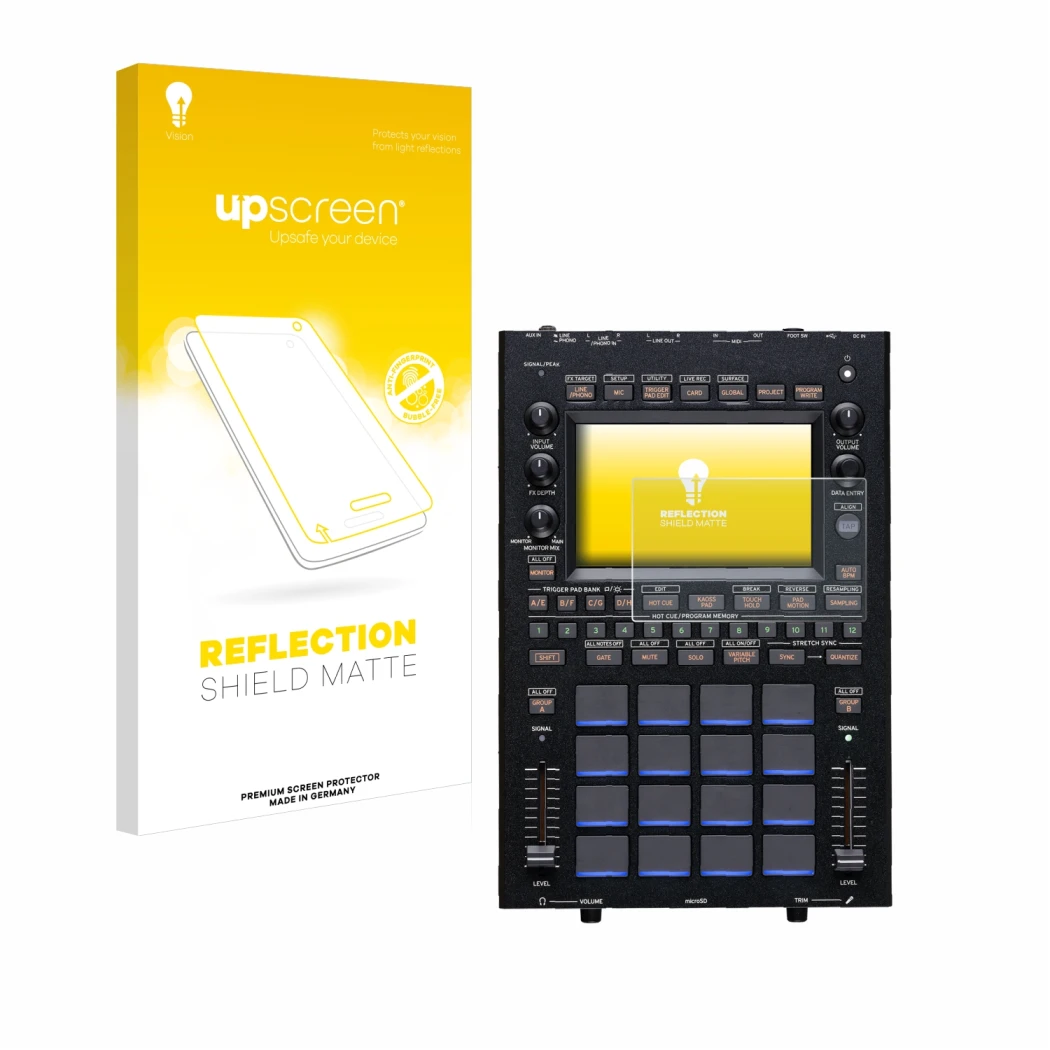 Parte frontale di una confezione del prodotto con il logo del marchio upscreen. Accanto è raffigurato il dispositivo KORG KAOS