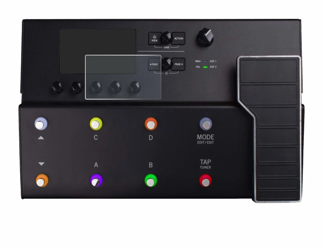 Immagine del dispositivo Line 6 POD Go con un'ampia varietà di protezioni per lo schermo.