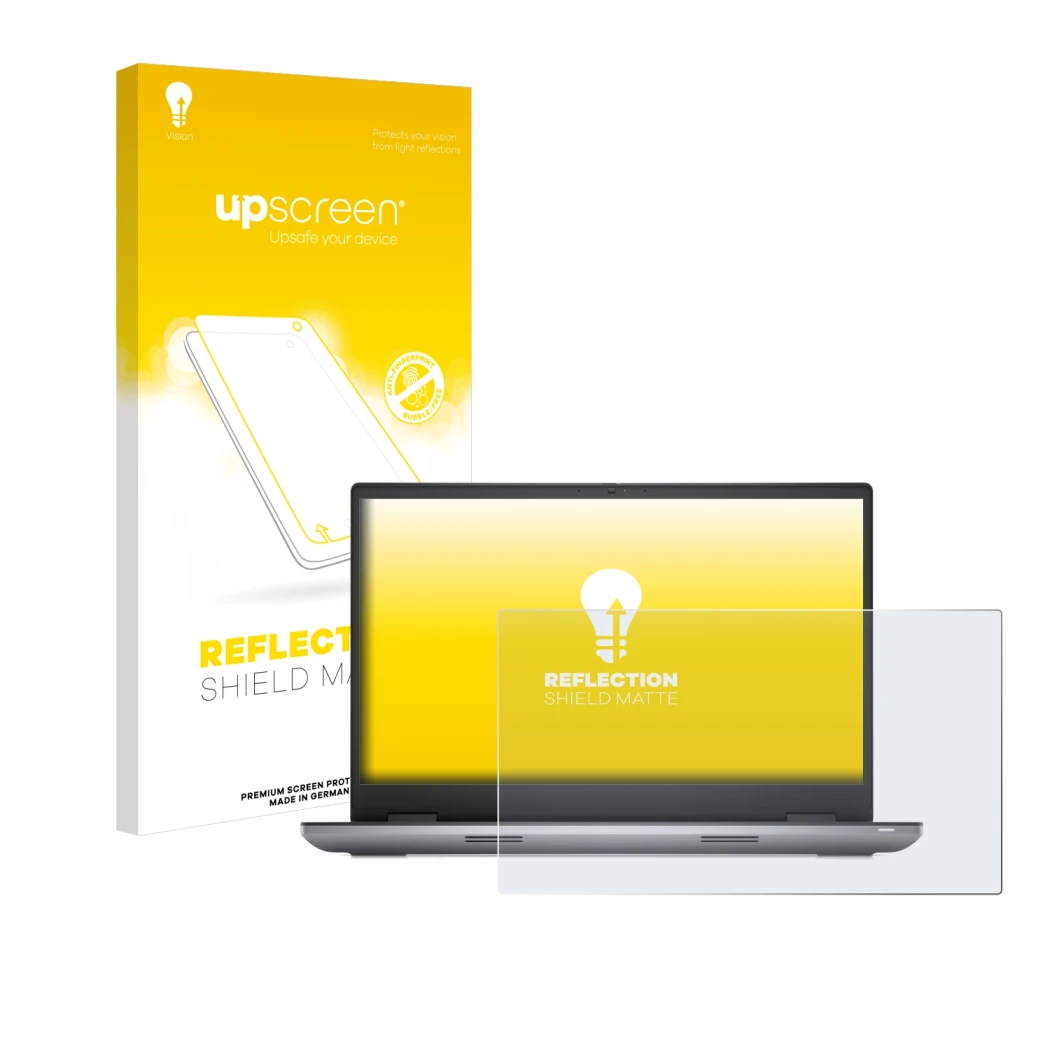 Parte frontale di una confezione del prodotto con il logo del marchio upscreen. Accanto è raffigurato il dispositivo Dell Prec