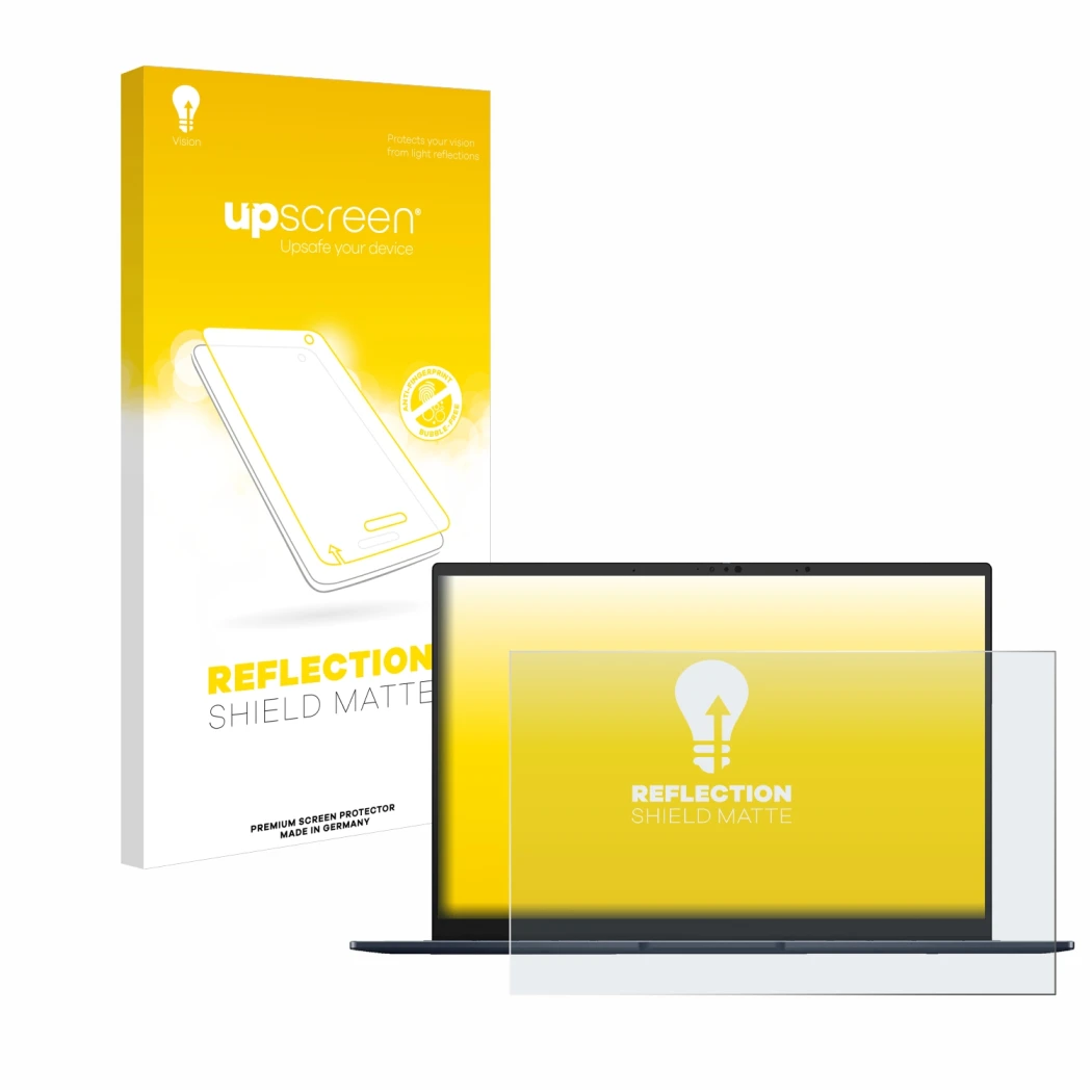 Parte frontale di una confezione del prodotto con il logo del marchio upscreen. Accanto è raffigurato il dispositivo ASUS ZenB