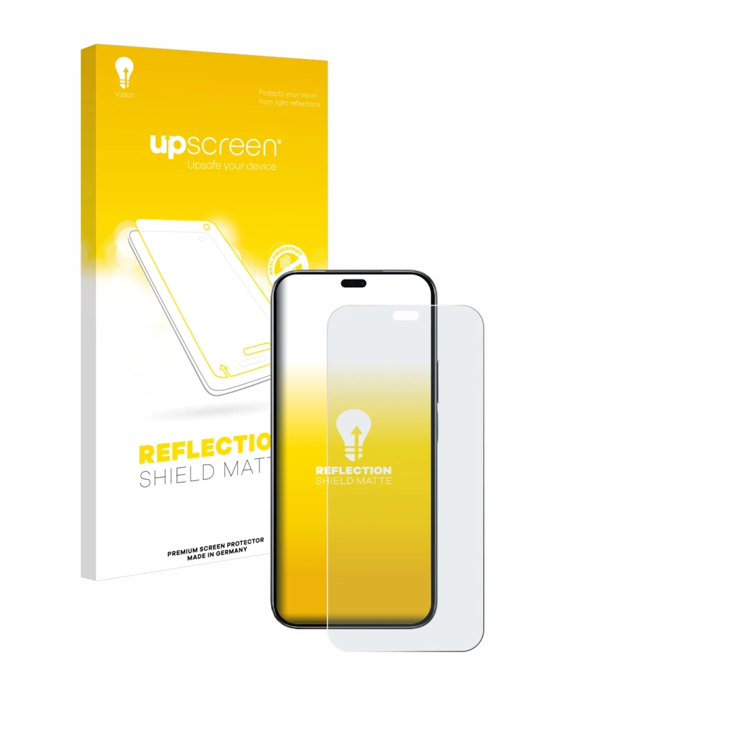 Parte frontale di una confezione del prodotto con il logo del marchio upscreen. Accanto è raffigurato il dispositivo Honor 200