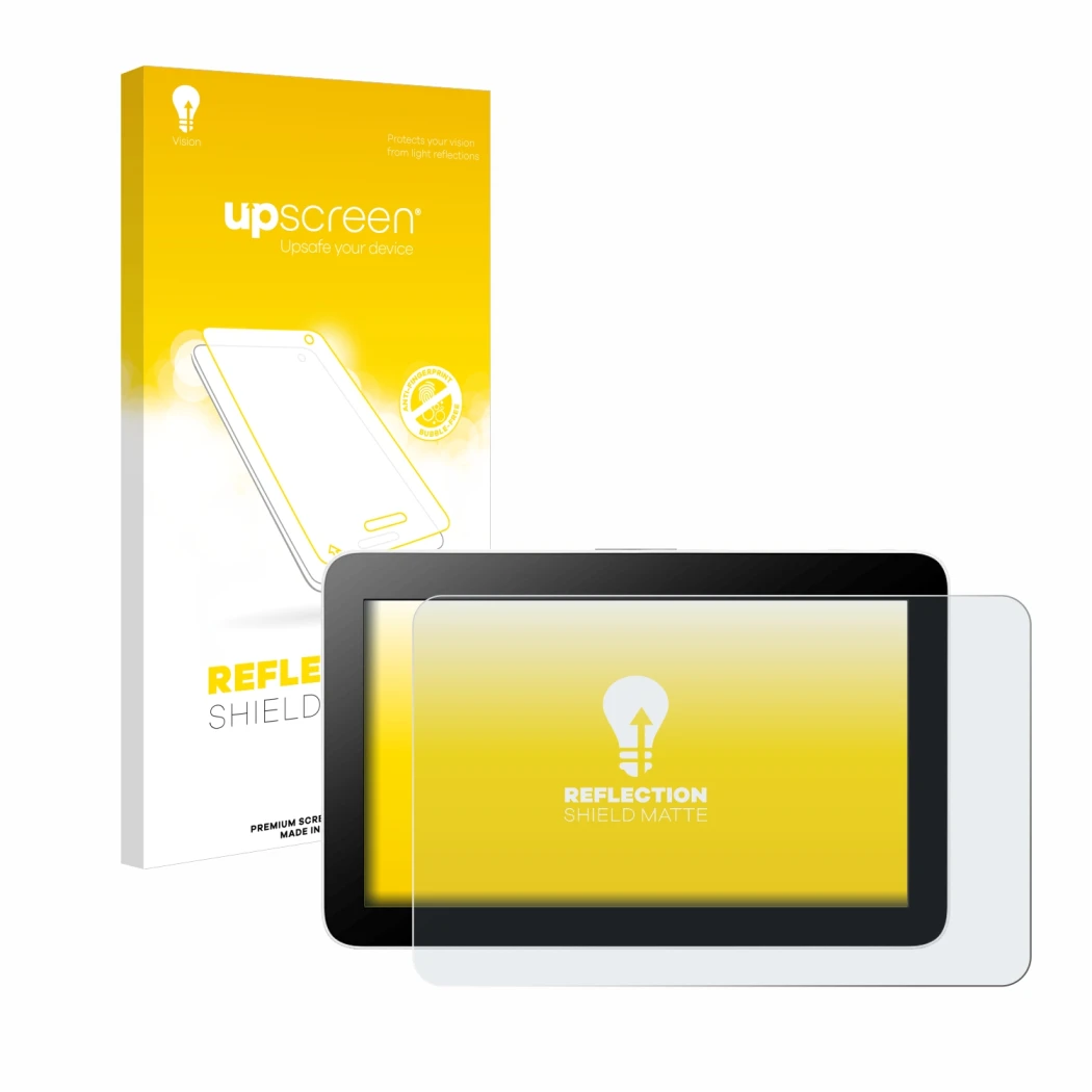 Parte frontale di una confezione del prodotto con il logo del marchio upscreen. Accanto è raffigurato il dispositivo Wacom One