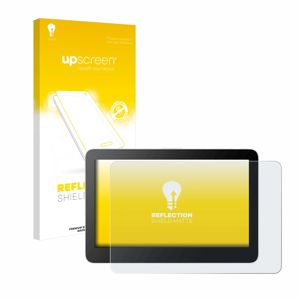 Parte frontale di una confezione del prodotto con il logo del marchio upscreen. Accanto è raffigurato il dispositivo Wacom One