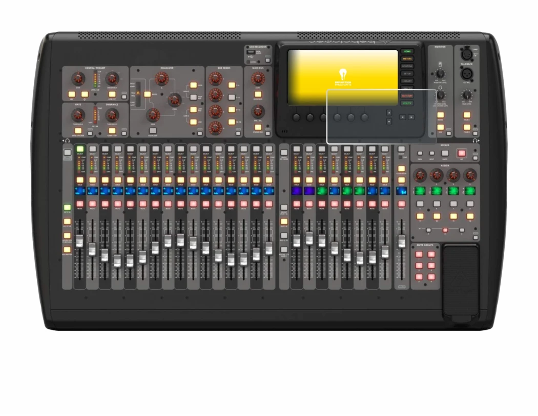 Immagine del dispositivo Behringer X32 con un'ampia varietà di protezioni per lo schermo.