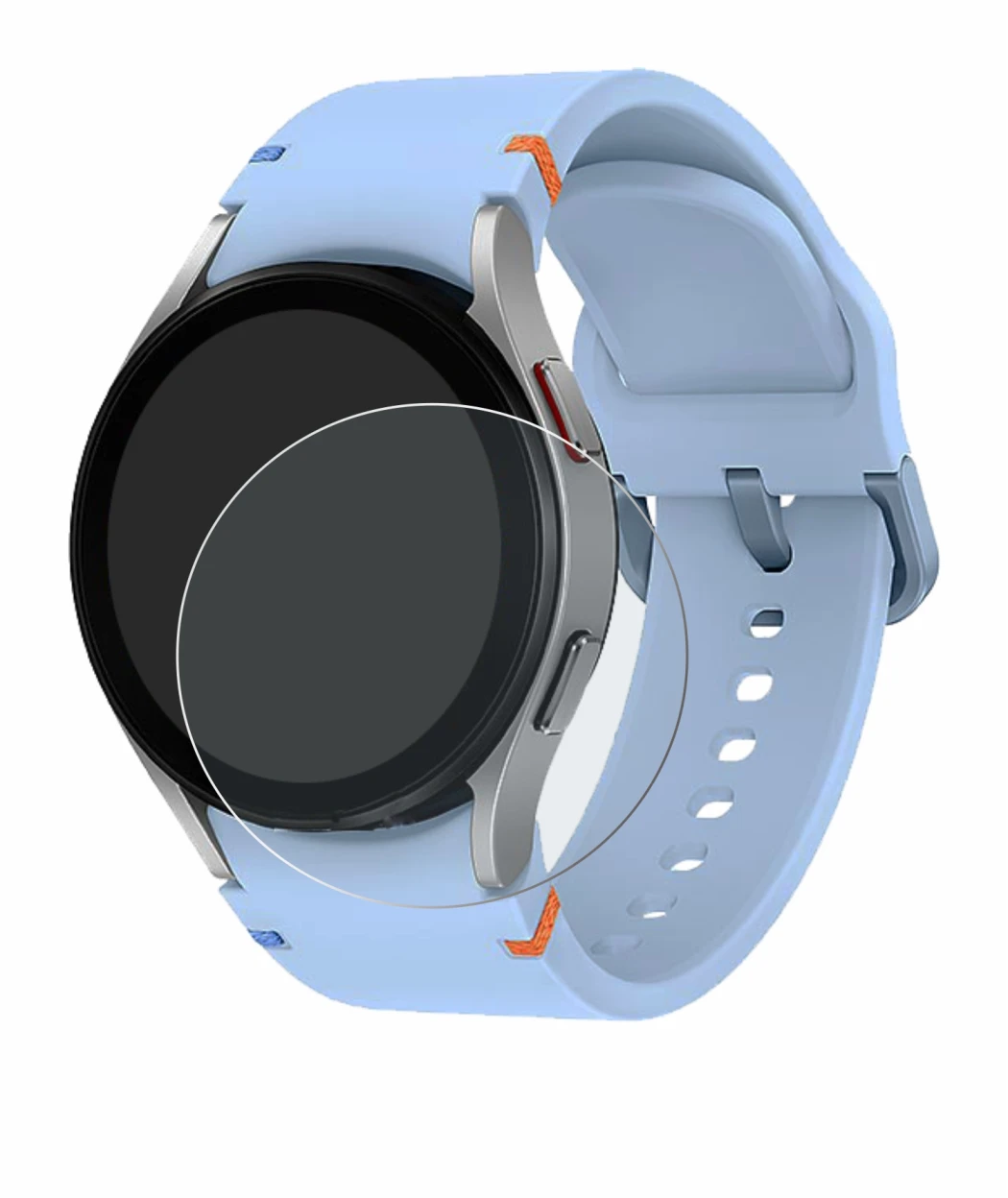 Immagine del dispositivo Samsung Galaxy Watch FE con un'ampia varietà di protezioni per lo schermo.