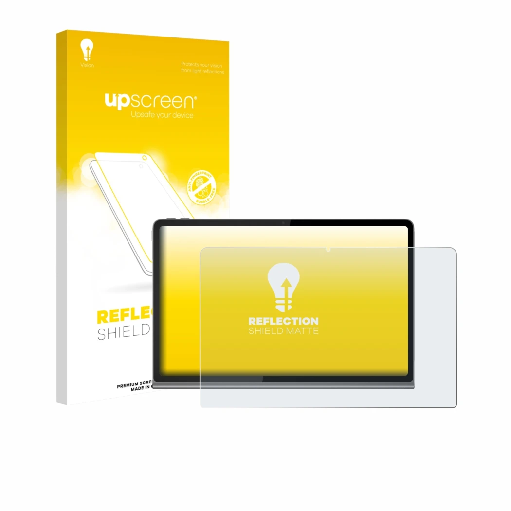 Parte frontale di una confezione del prodotto con il logo del marchio upscreen. Accanto è raffigurato il dispositivo Lenovo Ta