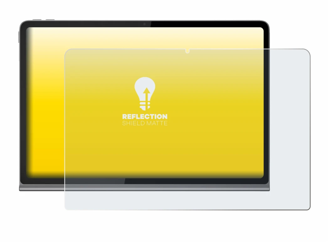 Immagine del dispositivo Lenovo Tab Plus con un'ampia varietà di protezioni per lo schermo.