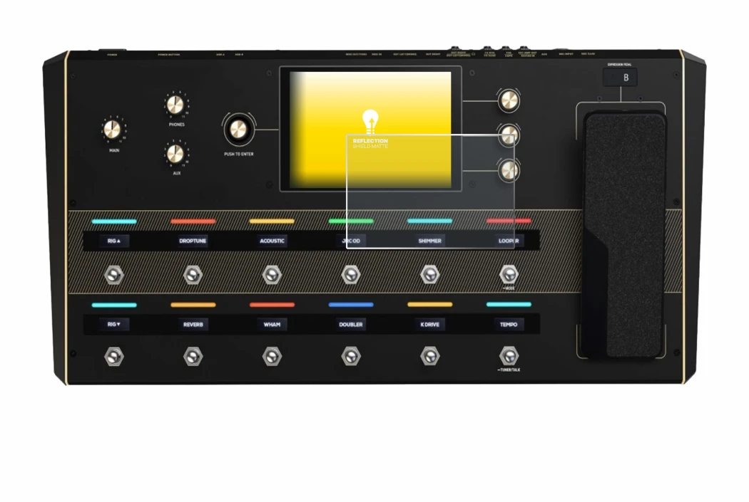 Immagine del dispositivo Headrush Prime con un'ampia varietà di protezioni per lo schermo.