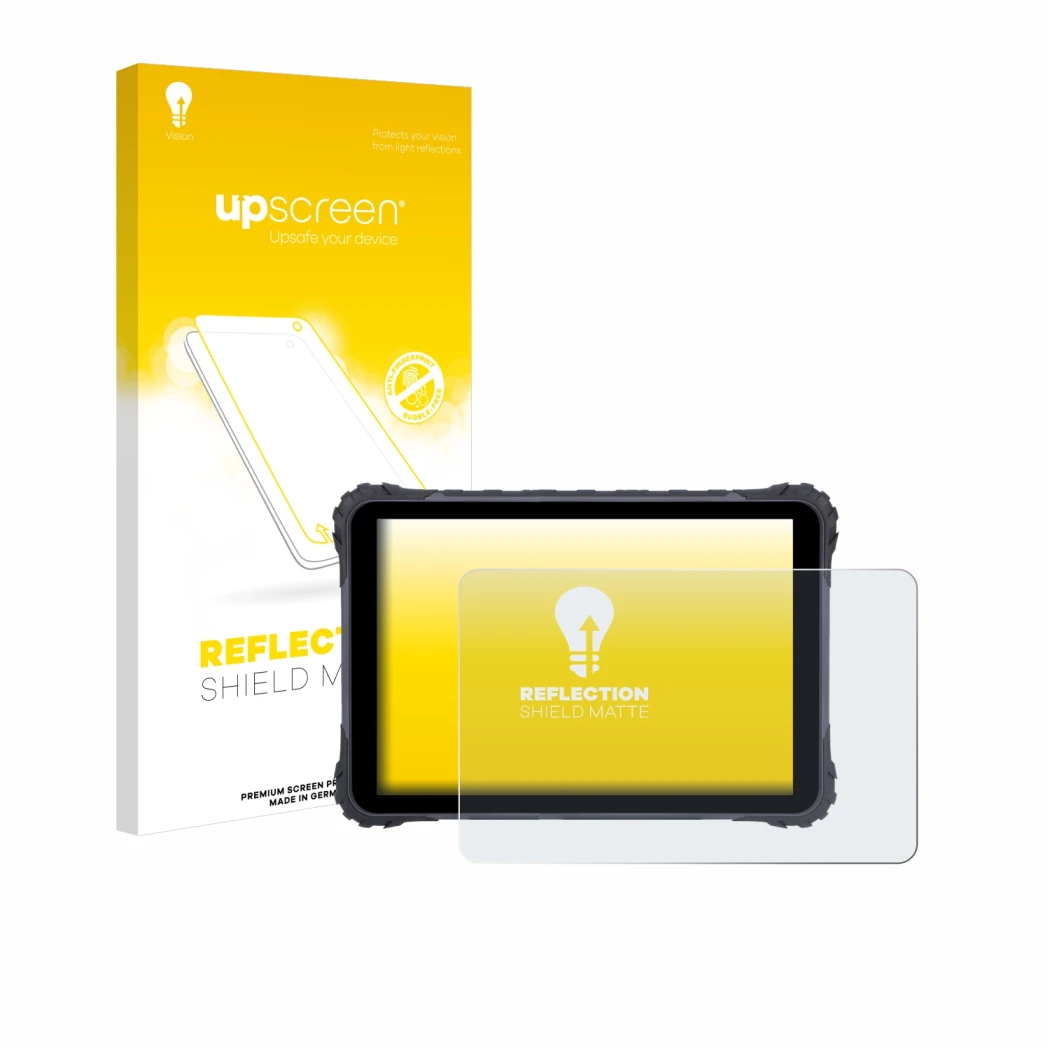 Parte frontale di una confezione del prodotto con il logo del marchio upscreen. Accanto è raffigurato il dispositivo Topicon M