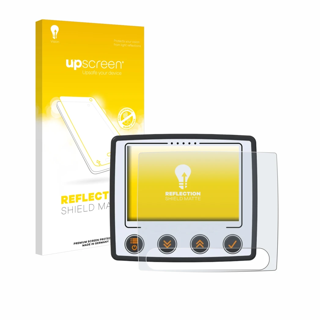 Parte frontale di una confezione del prodotto con il logo del marchio upscreen. Accanto è raffigurato il dispositivo Skytraxx