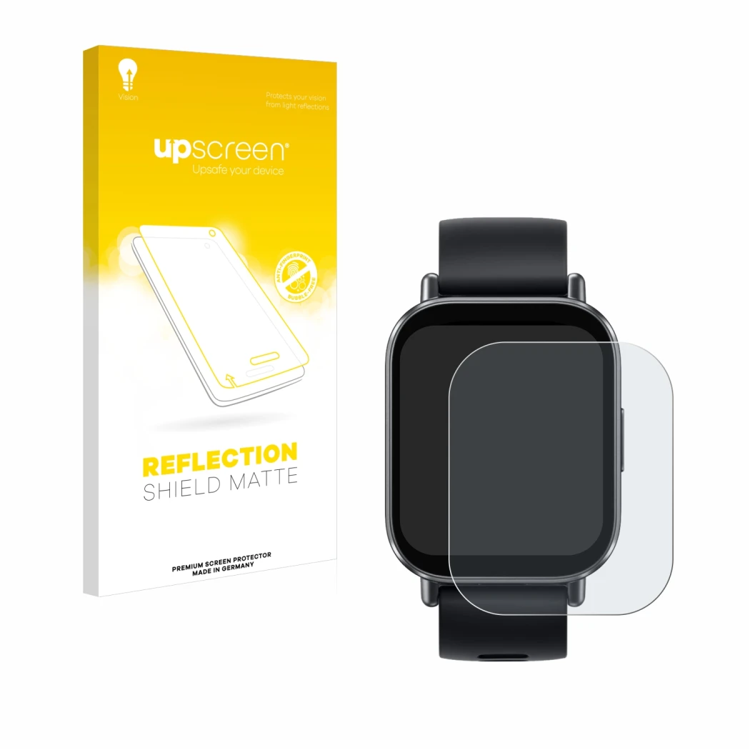 Parte frontale di una confezione del prodotto con il logo del marchio upscreen. Accanto è raffigurato il dispositivo Xiaomi Re